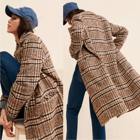 NEW Free People Adore You Plaid Jacket Wool Trench Pea Coat in brown - Picture 2 of 7